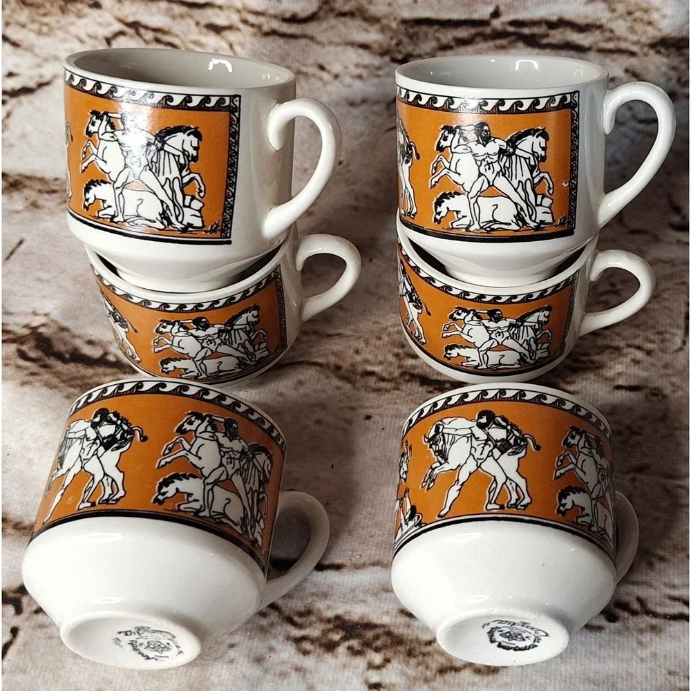 6 Vintage Keramikos Athens Greece Mythology Candia‎ Espresso Cups